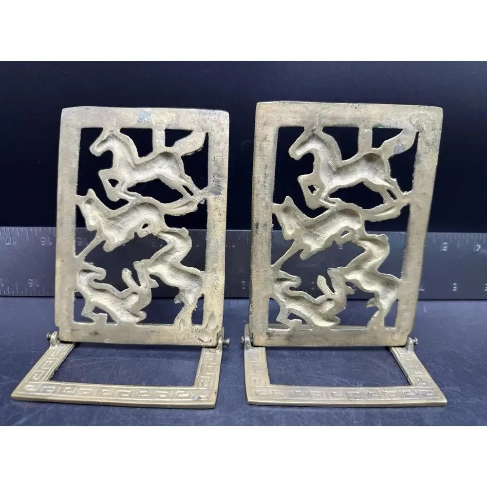 Vintage Pair BRASS COLLAPSIBLE HORSE BOOKENDS, 6 3/4" X 4 1/8" - Picture 7 of 15
